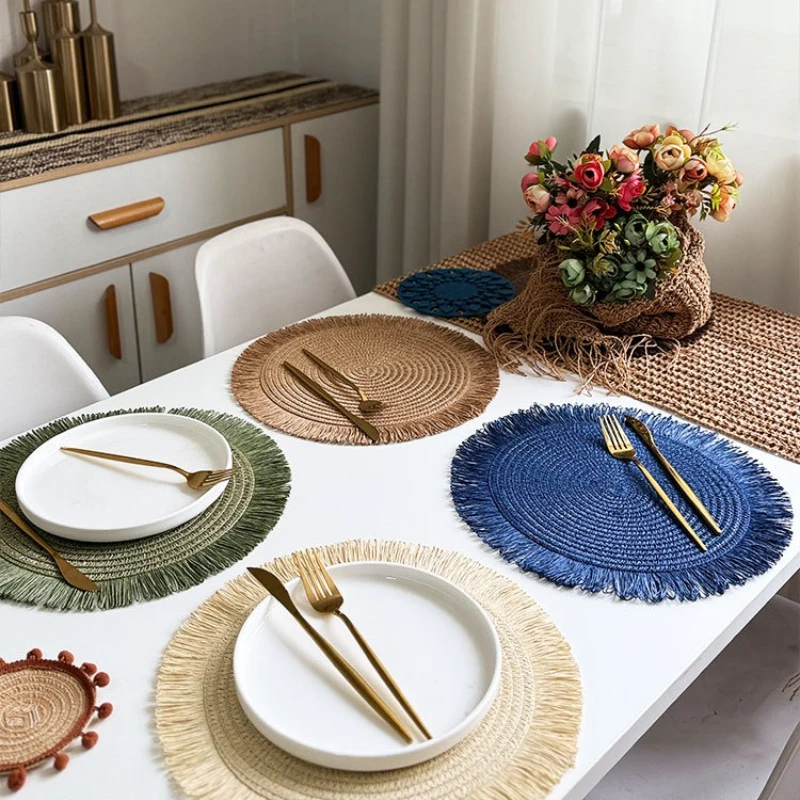 Natural Paper Straw Woven Placemat Bohemian Round Non-slip Insulation Table Mat for Kitchen Dining Wedding Party Home Decoration
Natural Paper Straw Woven Placemat Bohemian Round Non-slip Insulation Table Mat for Kitchen Dining Wedding Party Home Decoration