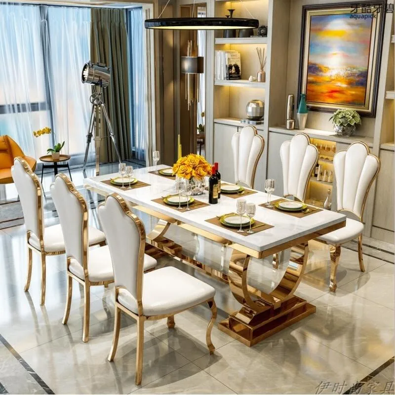 rectangle Marble 4 person dining table room house stainless steel luxury kitchen table chair home combination Service furniture
rectangle Marble 4 person dining table room house stainless steel luxury kitchen table chair home combination Service furniture