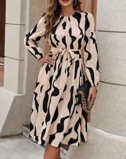 Fashionable Temperament Lace Up Round Neck Zebra Print Medium Long Dress for Summer Women Elegant Slim Fit A-Line Dress
Fashionable Temperament Lace Up Round Neck Zebra Print Medium Long Dress for Summer Women Elegant Slim Fit A-Line Dress