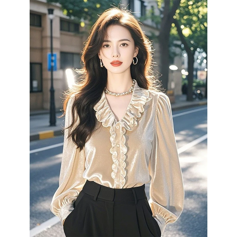 Women Spring Autumn Elegant Temperament Solid Color V-neck Long Sleeve Shirts Ladies Simplicity Office Lady All-match Trend Tops
Women Spring Autumn Elegant Temperament Solid Color V-neck Long Sleeve Shirts Ladies Simplicity Office Lady All-match Trend Tops