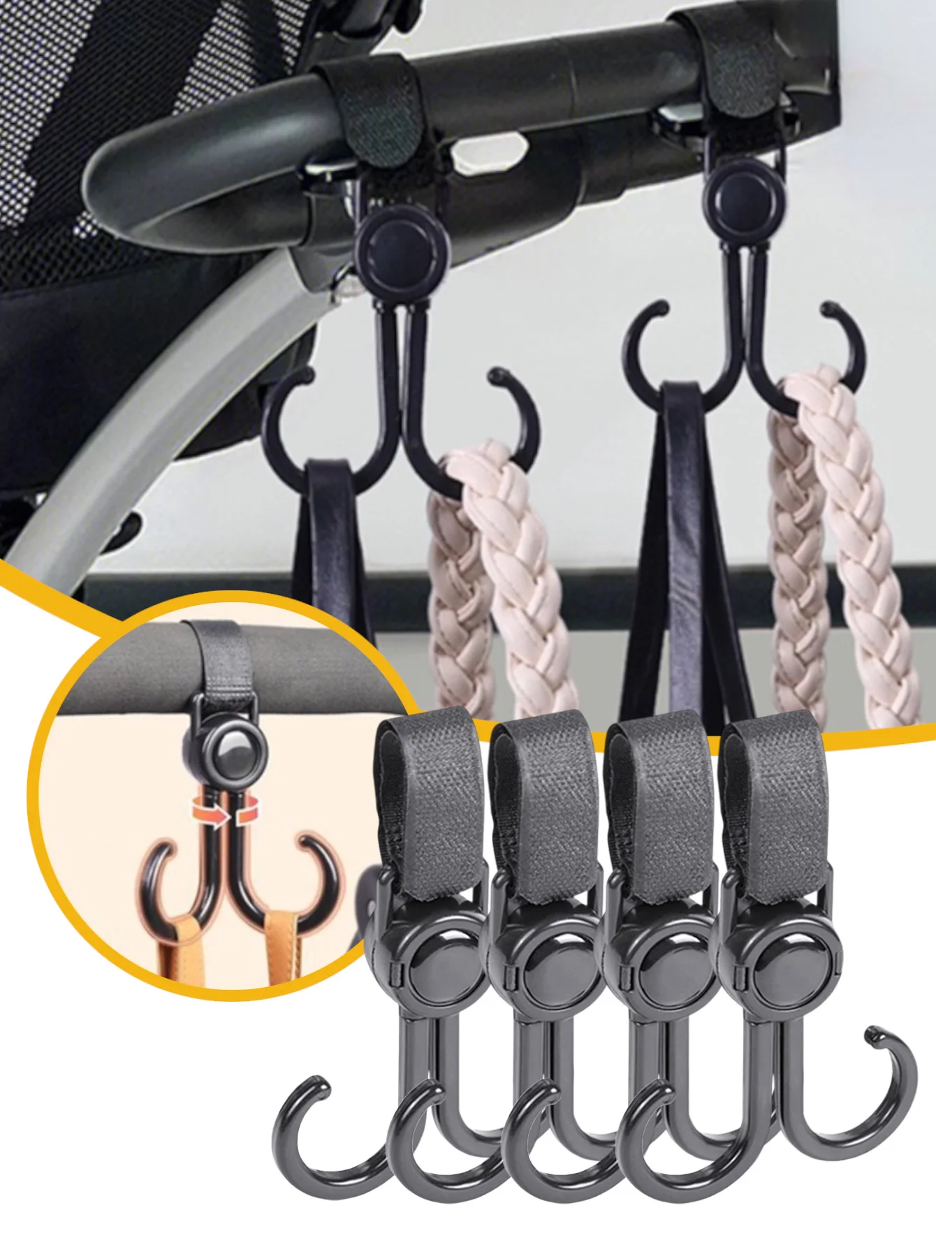 4PCS Baby Stroller Hooks for Bags , Multipurpose Universal Stroller Clips and Hooks or Hanging Diaper Bags Stroller Organizer
4PCS Baby Stroller Hooks for Bags , Multipurpose Universal Stroller Clips and Hooks or Hanging Diaper Bags Stroller Organizer