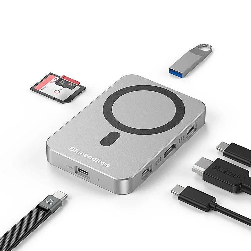 Magnetic 8 in 1 USB C Hub with 100W PD Charging NVME M2 SSD Enclosure USB 3.2 Multifunction Docking Station
Magnetic 8 in 1 USB C Hub with 100W PD Charging NVME M2 SSD Enclosure USB 3.2 Multifunction Docking Station