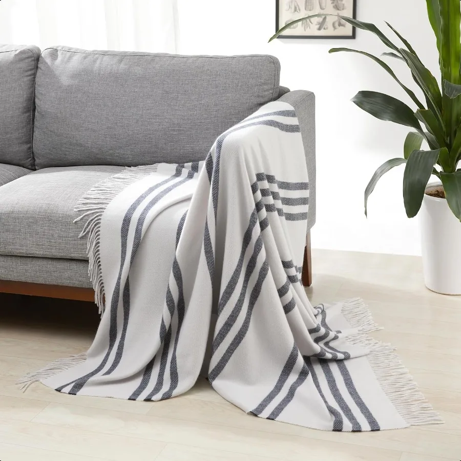 Room Decor Throw Blanket Lightweight and Cozy in Recycled Polyester Light Grey With Blue Stripes 50x 60
Room Decor Throw Blanket Lightweight and Cozy in Recycled Polyester Light Grey With Blue Stripes 50x 60