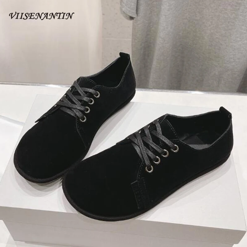 Spring Autumn Flats Shoes Women Round Toe Lace Up Suede Leather Casual Shoes Loafers Fashion Concise All Match Women Walk Shoes
Spring Autumn Flats Shoes Women Round Toe Lace Up Suede Leather Casual Shoes Loafers Fashion Concise All Match Women Walk Shoes