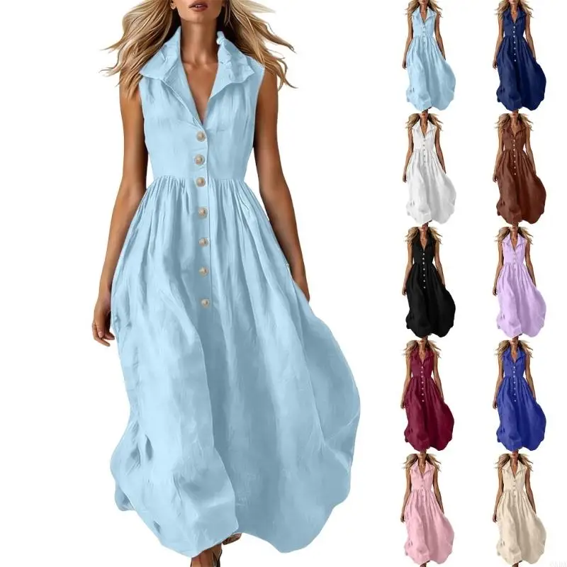Women's Maxi Dress Sleeveless Button Down Long Dresses Casual A Line Beach 6XDA
Women's Maxi Dress Sleeveless Button Down Long Dresses Casual A Line Beach 6XDA
