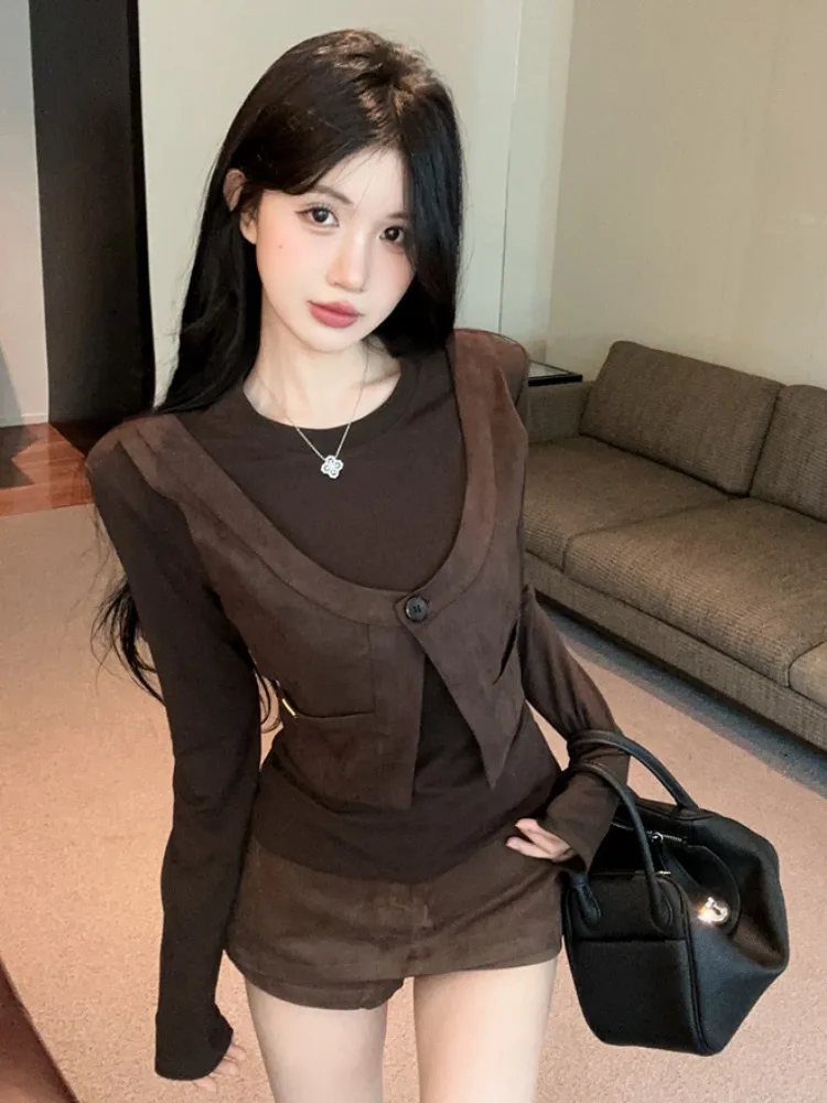 Slim Fit round Neck Splice Suede Base Shirt Women's Long Sleeve Top Citywalk Skin-friendly Breathable Autumn Winter Fashion
Slim Fit round Neck Splice Suede Base Shirt Women's Long Sleeve Top Citywalk Skin-friendly Breathable Autumn Winter Fashion