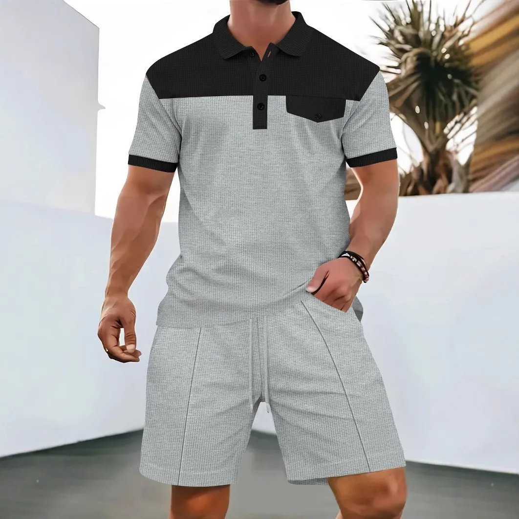 Contrast color POLO collar suit - men's simple commuting short-sleeve and shorts two-piece set for summer
Contrast color POLO collar suit - men's simple commuting short-sleeve and shorts two-piece set for summer