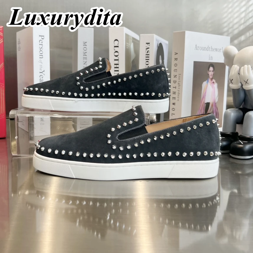 Top Quality Womens Trendy Casual Sneakers Luxury Mens Real Leather Tennis Shoes Designr Red Soled Tide Lovers Rivet Shoes HJ1100
Top Quality Womens Trendy Casual Sneakers Luxury Mens Real Leather Tennis Shoes Designr Red Soled Tide Lovers Rivet Shoes HJ1100