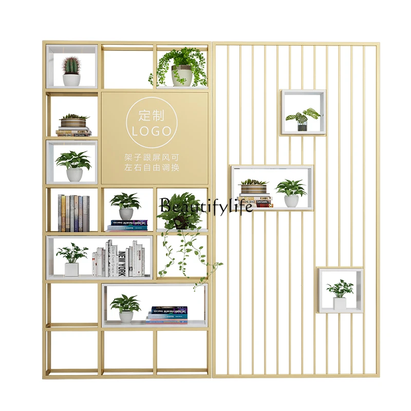 Light luxury bookshelf wrought iron screen hair salon beauty salon gold partition storage cabinet display rack
Light luxury bookshelf wrought iron screen hair salon beauty salon gold partition storage cabinet display rack