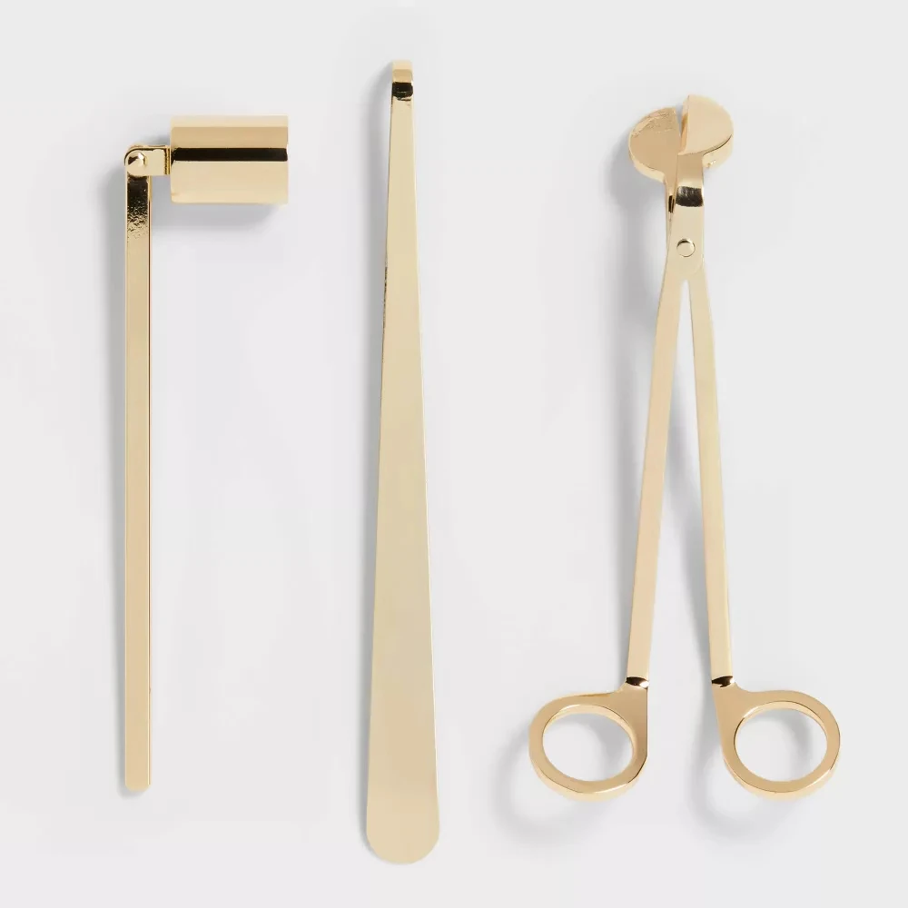 5.5" Stainless Steel Candle Care Kit,Candle Wick Trimmer Cutter, Candle Snuffer and Wick Pusher Dipper,Gold Candle Accessory Set 
5.5" Stainless Steel Candle Care Kit,Candle Wick Trimmer Cutter, Candle Snuffer and Wick Pusher Dipper,Gold Candle Accessory Set