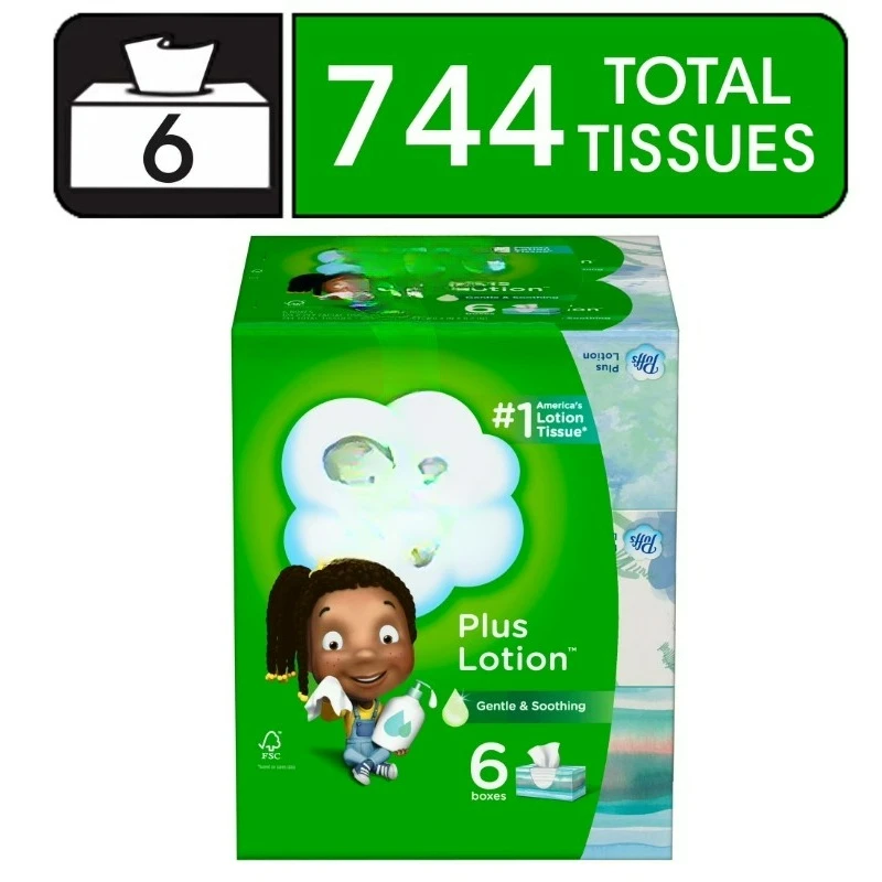 Lotion Facial Tissue, 6 Family Boxes, 124 Tissues Per Box
Lotion Facial Tissue, 6 Family Boxes, 124 Tissues Per Box