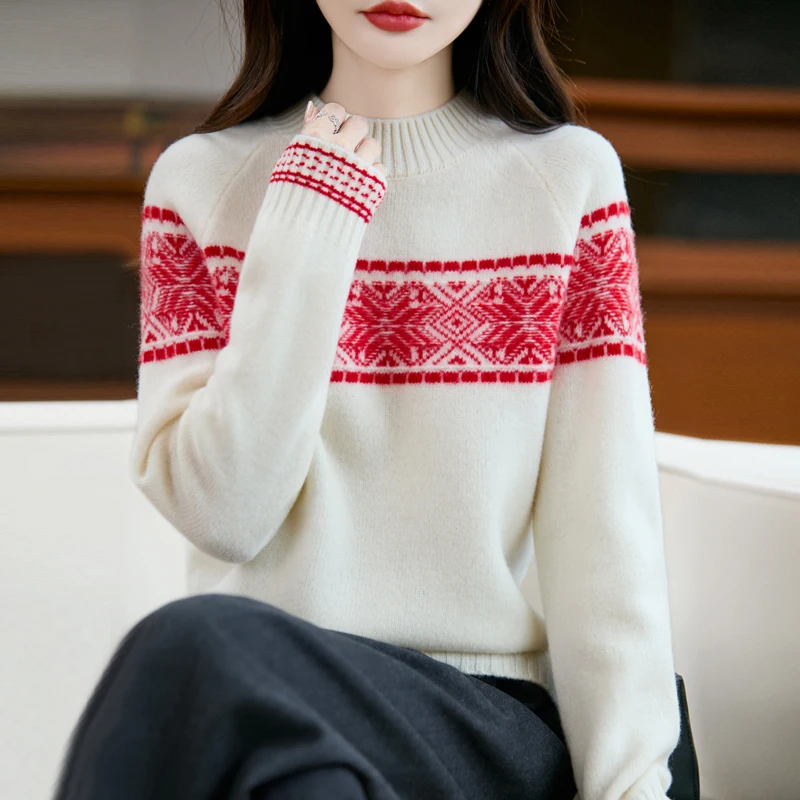 Jacquard Mock Neck 100% Merino Wool Women's Clothes Autumn and Winter New Long-Sleeved Pullover 2025 New Sweater
Jacquard Mock Neck 100% Merino Wool Women's Clothes Autumn and Winter New Long-Sleeved Pullover 2025 New Sweater