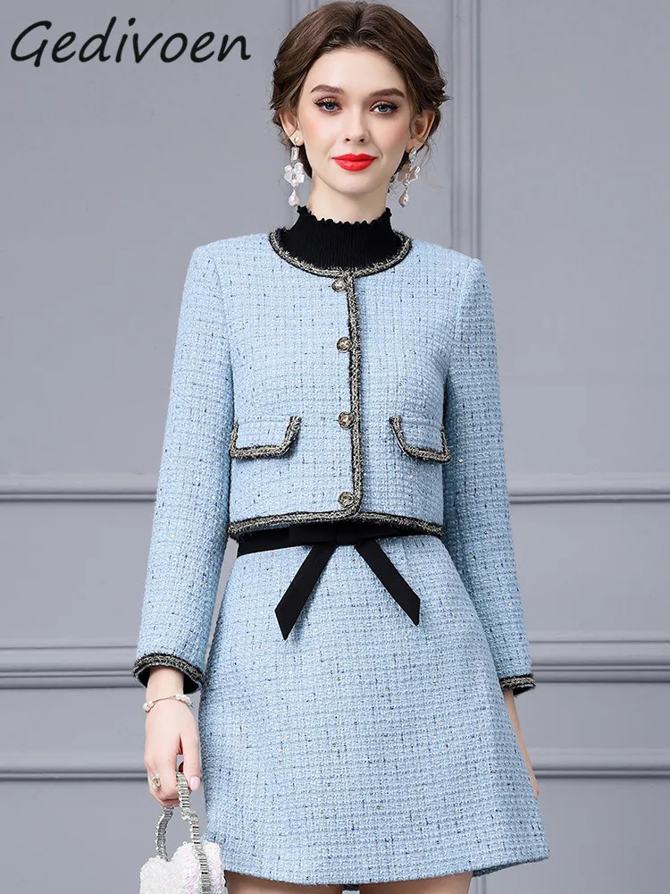 Gedivoen Autumn Fashion Designer Blue Vintage Skirt Set Women's O Neck Button Pockets Slim Coat+Bow Mini Short Skirt 2 Piece Set
Gedivoen Autumn Fashion Designer Blue Vintage Skirt Set Women's O Neck Button Pockets Slim Coat+Bow Mini Short Skirt 2 Piece Set