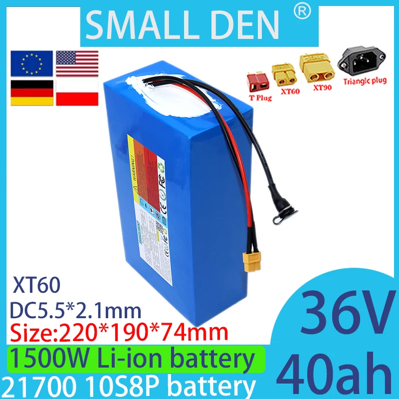 36V 40Ah 21700 10S8P Lithium ion Battery Pack 1500W Battery Outdoor Backup Battery Electric Tool with 40A BMS+42V 2A Charger
36V 40Ah 21700 10S8P Lithium ion Battery Pack 1500W Battery Outdoor Backup Battery Electric Tool with 40A BMS+42V 2A Charger