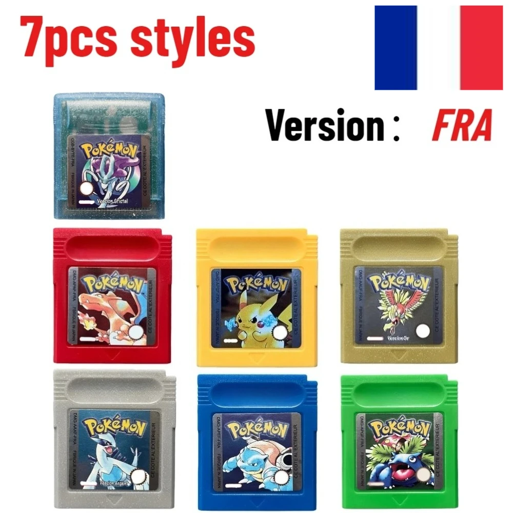 FRA Pokemon GBC Game Cartridge 7 Styles Crystal Gold Silver Red Blue Green Special Pikachu Edition For Boy Color GBA SP
FRA Pokemon GBC Game Cartridge 7 Styles Crystal Gold Silver Red Blue Green Special Pikachu Edition For Boy Color GBA SP