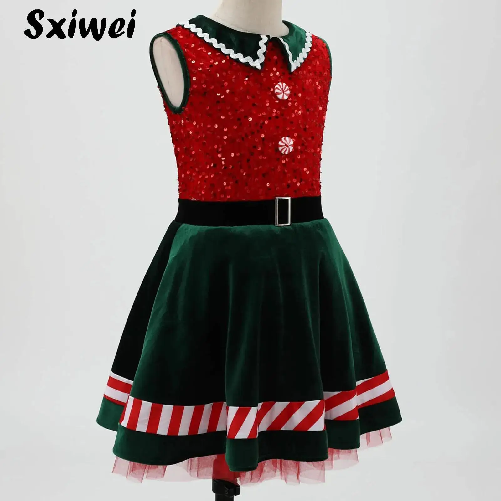 Kids Girls Sequins Christmas Dance Costume Candy Cane Striped Turn-Down Collar Tutu Dress Santa Sweetie Holiday Party Dancewear
Kids Girls Sequins Christmas Dance Costume Candy Cane Striped Turn-Down Collar Tutu Dress Santa Sweetie Holiday Party Dancewear