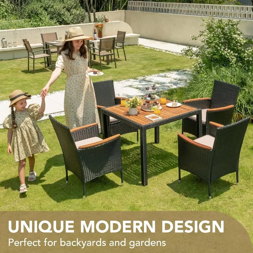 5 PCS Rattan Outdoor Dining Sets, with Acacia Wood Top,and Chairs for Backyard, Garden, Deck,Outdoor Patio Conversation Set
5 PCS Rattan Outdoor Dining Sets, with Acacia Wood Top,and Chairs for Backyard, Garden, Deck,Outdoor Patio Conversation Set