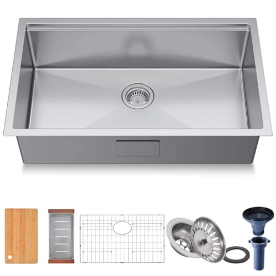 32" Undermount 18 Gauge 304 Stainless Steel Single Bowl Workstation Kitchen Sink with Accessary in 32"Lx19"Wx10"D
32" Undermount 18 Gauge 304 Stainless Steel Single Bowl Workstation Kitchen Sink with Accessary in 32"Lx19"Wx10"D