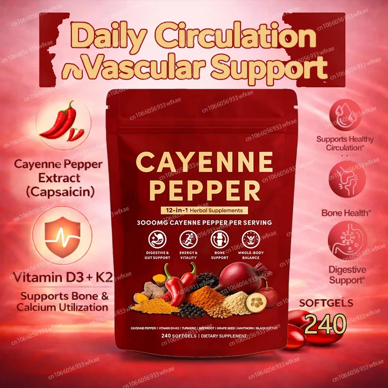 Cayenne Pepper 240 Softgels Supports Bone,Digestive&Gut Health and Heart,Circulation with Vitamin D3+K2,Beetroot,Grape Seed
Cayenne Pepper 240 Softgels Supports Bone,Digestive&Gut Health and Heart,Circulation with Vitamin D3+K2,Beetroot,Grape Seed