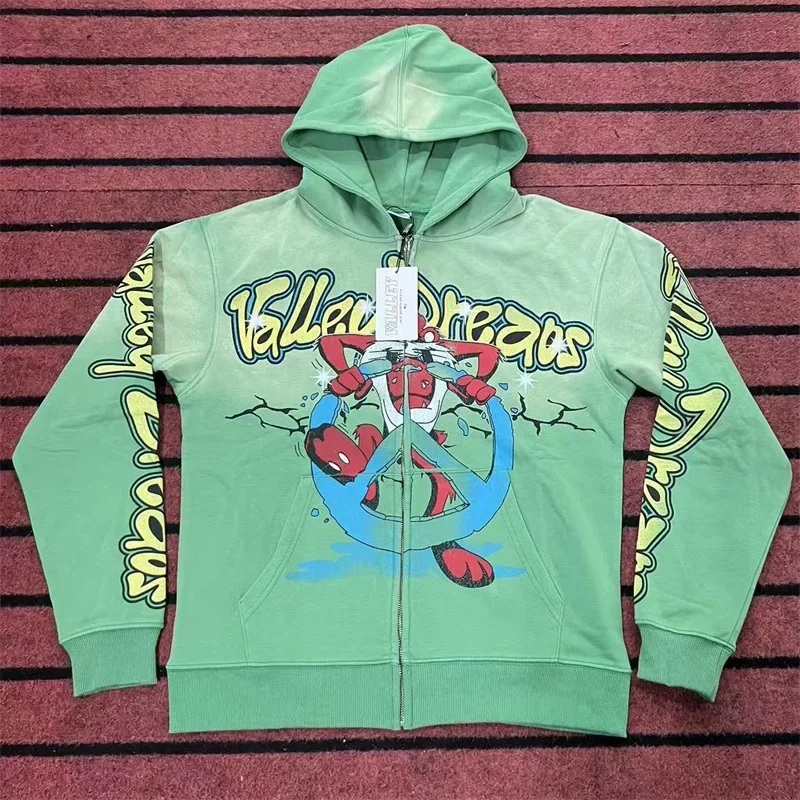 Washed Green VALLEY Men Women Retro Cartoon Print Vale Hoodies Zip Up Cardigan Jackets
Washed Green VALLEY Men Women Retro Cartoon Print Vale Hoodies Zip Up Cardigan Jackets