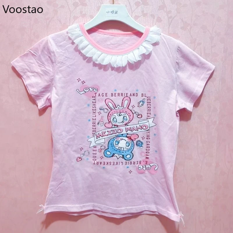 Japanese Kawaii Lolita Crop Tops Women Sweet Bunny Print Cartoon Cute Ruffles Patchwork O-Neck Tees Grunge Y2k Fairy T-shirts
Japanese Kawaii Lolita Crop Tops Women Sweet Bunny Print Cartoon Cute Ruffles Patchwork O-Neck Tees Grunge Y2k Fairy T-shirts