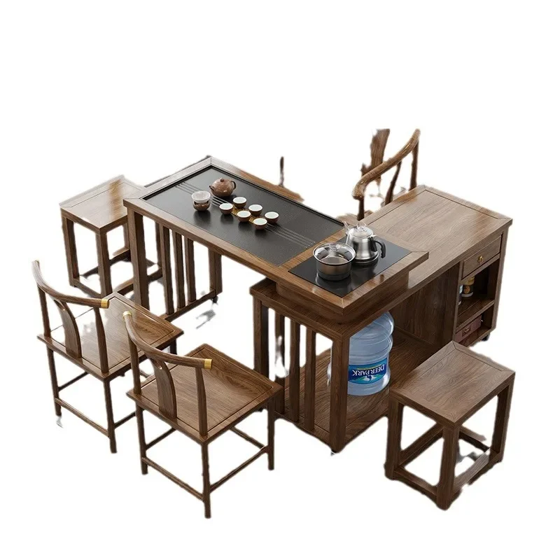 New Chinese-style solid wood tea table rotating tea table balcony small apartment mobile table and chair combination rubber wood
New Chinese-style solid wood tea table rotating tea table balcony small apartment mobile table and chair combination rubber wood