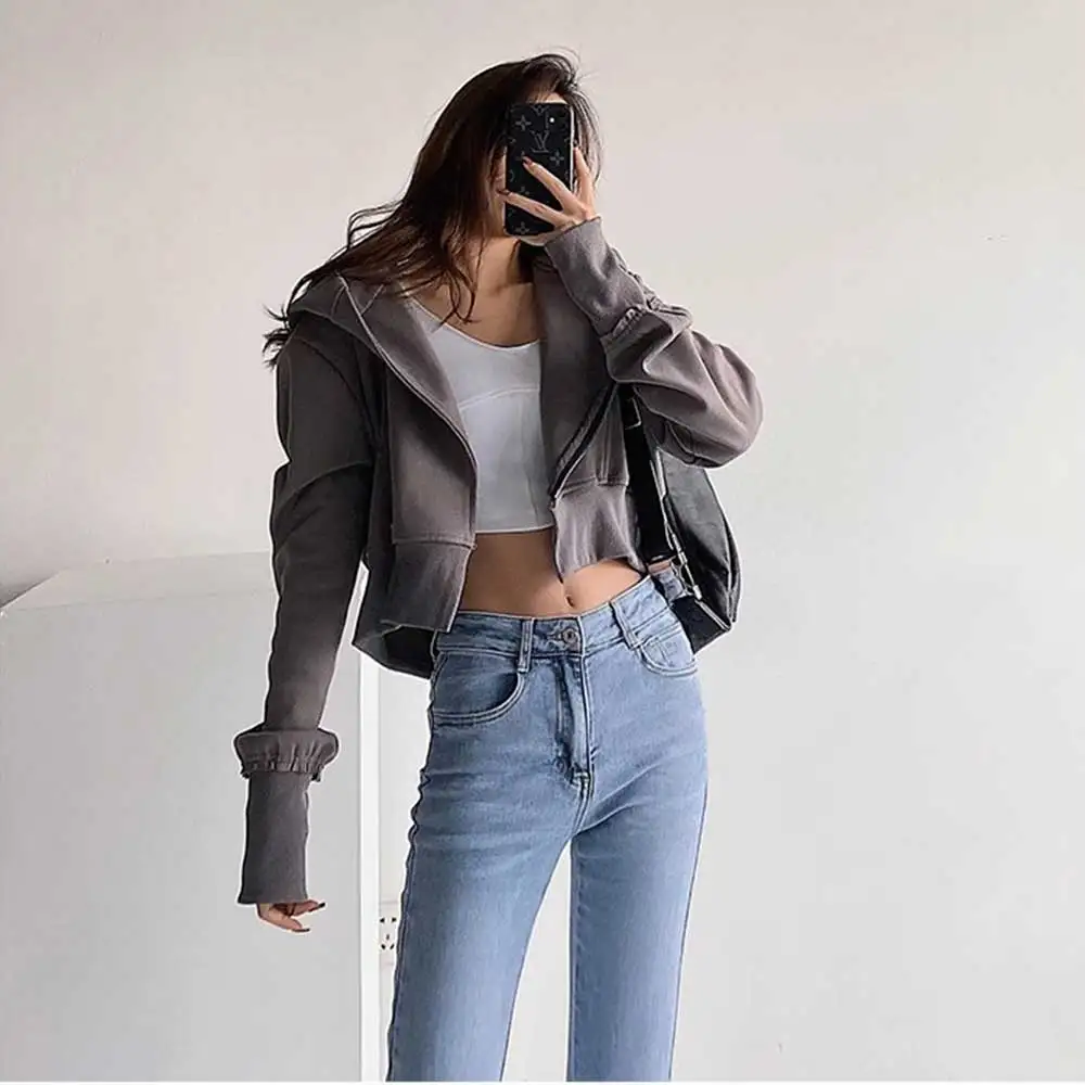 Zipper Short Hooded Hoodie Women Europe And The United States 2023 New Design Long-sleeved Gray Cardigan Coat Top Autumn Sweatsh
Zipper Short Hooded Hoodie Women Europe And The United States 2023 New Design Long-sleeved Gray Cardigan Coat Top Autumn Sweatsh