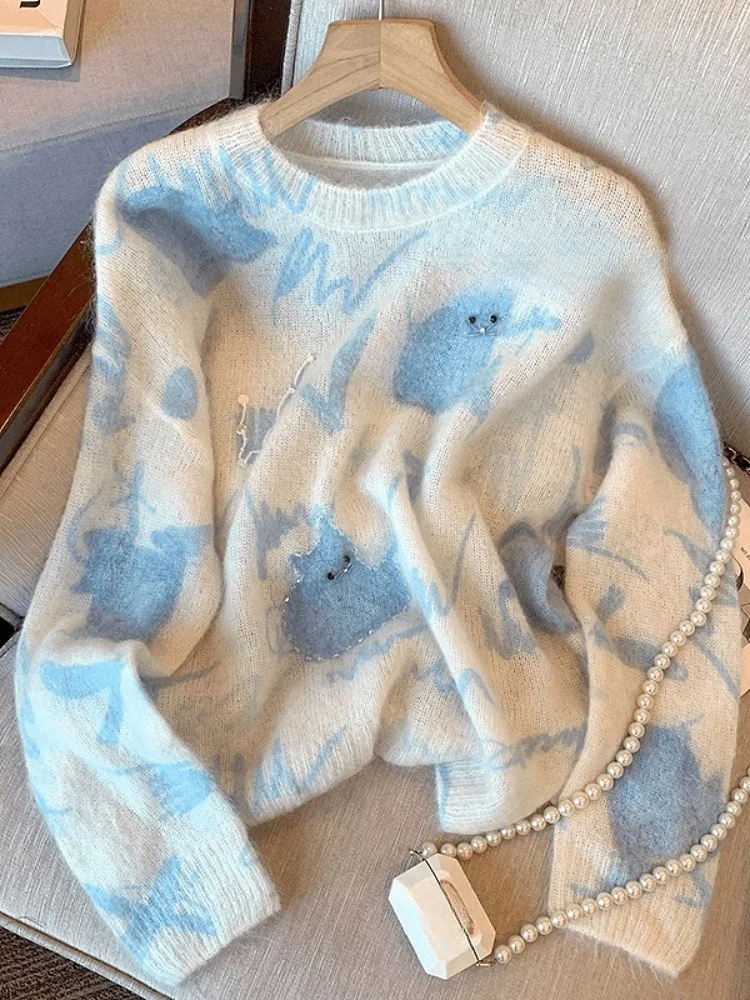 Женский свободный вязаный свитер с жемчужной отделкой, мягкий и уютный, с принтом, длинными рукавами и круглым вырезом
Женский свободный вязаный свитер с жемчужной отделкой, мягкий и уютный, с принтом, длинными рукавами и круглым вырезом