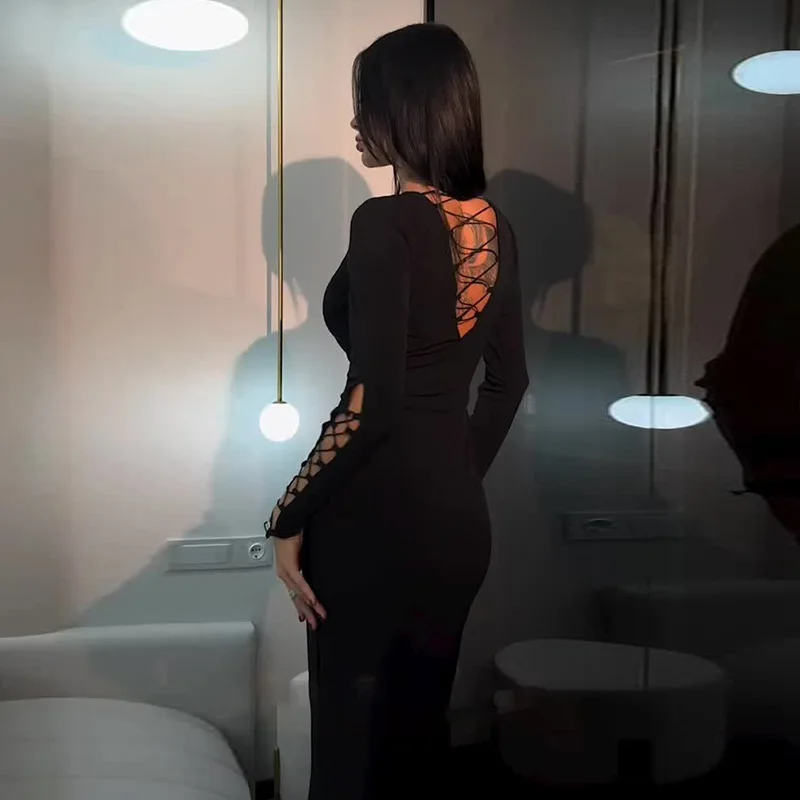 DSMTRC Vestido Club Party V Neck Sexy Black Long Sleeve Dresses Robe Clothes Fashion Lace Up Bandage Black Maxi Dress for Womens
DSMTRC Vestido Club Party V Neck Sexy Black Long Sleeve Dresses Robe Clothes Fashion Lace Up Bandage Black Maxi Dress for Womens