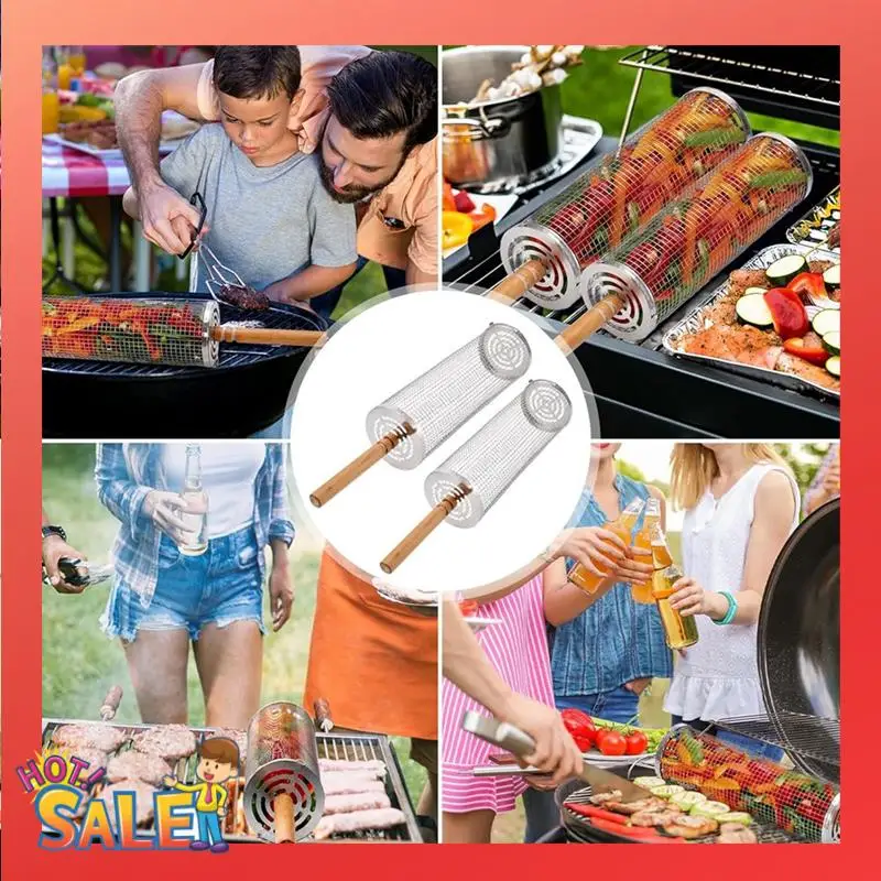 ABCL 2Pcs BBQ Grill Basket, Stainless Steel Rolling BBQ Vegetable Grill Basket With Removable Wooden Handle, Round BBQ Cage
ABCL 2Pcs BBQ Grill Basket, Stainless Steel Rolling BBQ Vegetable Grill Basket With Removable Wooden Handle, Round BBQ Cage