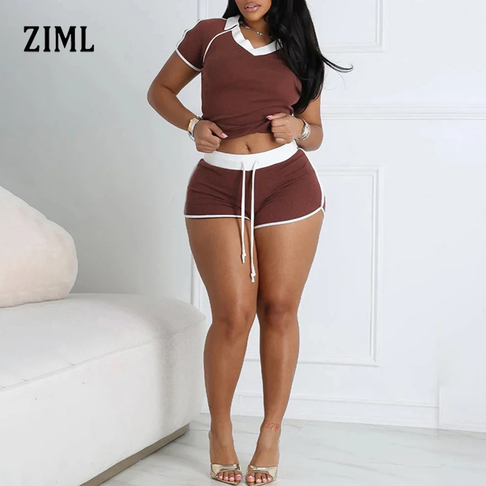 ZIML Casual Slimming Two Piece Sets for Women Round Neck Short Sleeve Tops High Waist Shorts Hit Color Set Female Fashion New
ZIML Casual Slimming Two Piece Sets for Women Round Neck Short Sleeve Tops High Waist Shorts Hit Color Set Female Fashion New