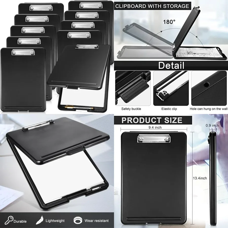 Pcs Clipboard with Storage, 9.5 x 13.5 Inch Plastic Heavy Duty Foldable Clip Board with Pen Holder Low Profile Clipboard for Nu
Pcs Clipboard with Storage, 9.5 x 13.5 Inch Plastic Heavy Duty Foldable Clip Board with Pen Holder Low Profile Clipboard for Nu