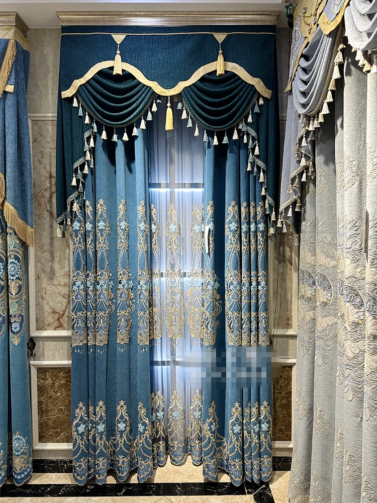 Custom European blue embroidered high-end villa living room bedroom cloth blackout curtain tulle valance drape C1584
Custom European blue embroidered high-end villa living room bedroom cloth blackout curtain tulle valance drape C1584