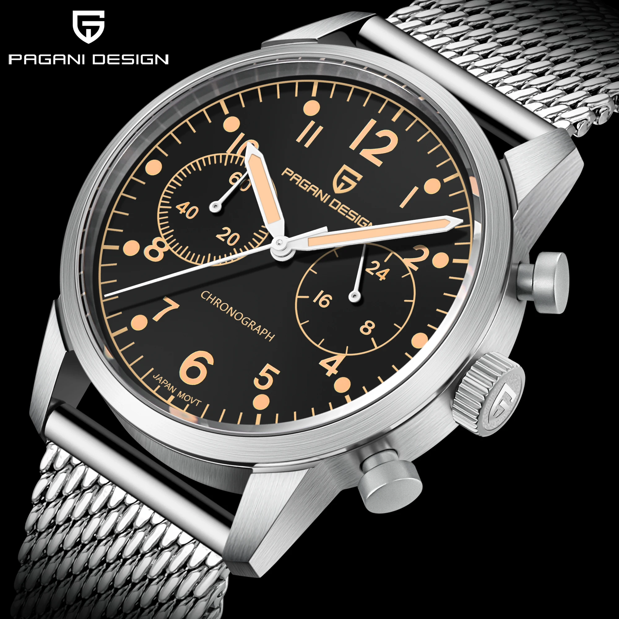 PAGANI DESIGN 38MM Luxury Men's Quartz Watch VK64 New Strap 100M Waterproof Stainless Steel Men Clock Reloj Hombre PD1708
PAGANI DESIGN 38MM Luxury Men's Quartz Watch VK64 New Strap 100M Waterproof Stainless Steel Men Clock Reloj Hombre PD1708