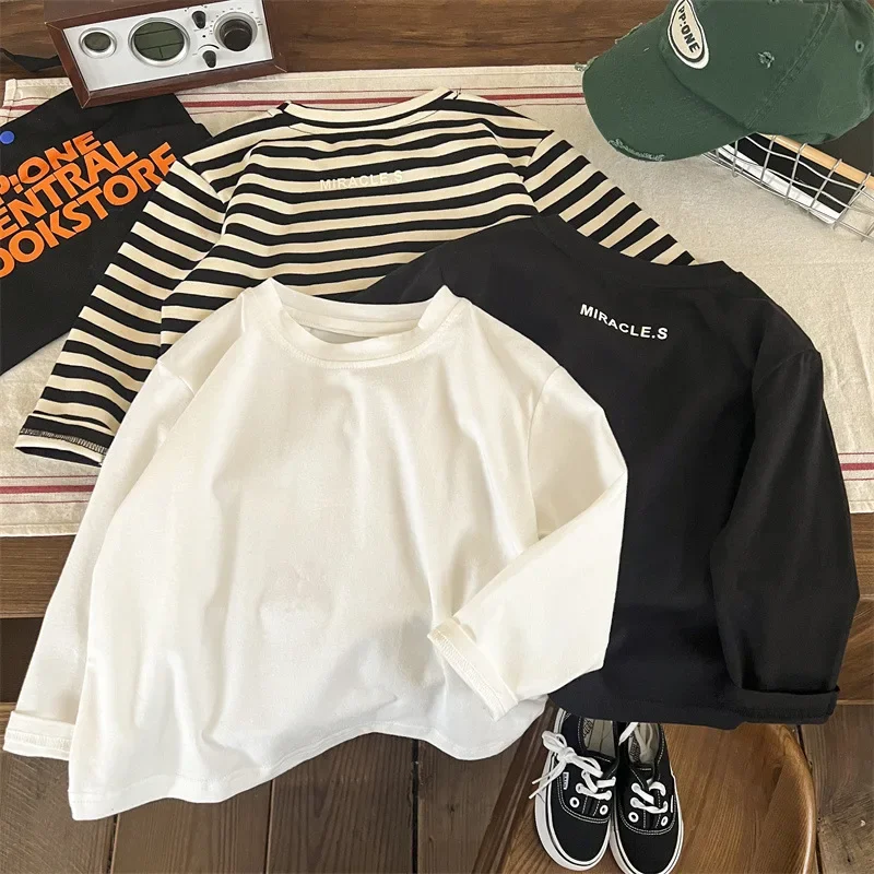 Children Base Shirt Solid T-shirt 2024 Spring New Korean Style Children Clothing Kid Casual Striped Undercoat All Match Shirts
Children Base Shirt Solid T-shirt 2024 Spring New Korean Style Children Clothing Kid Casual Striped Undercoat All Match Shirts