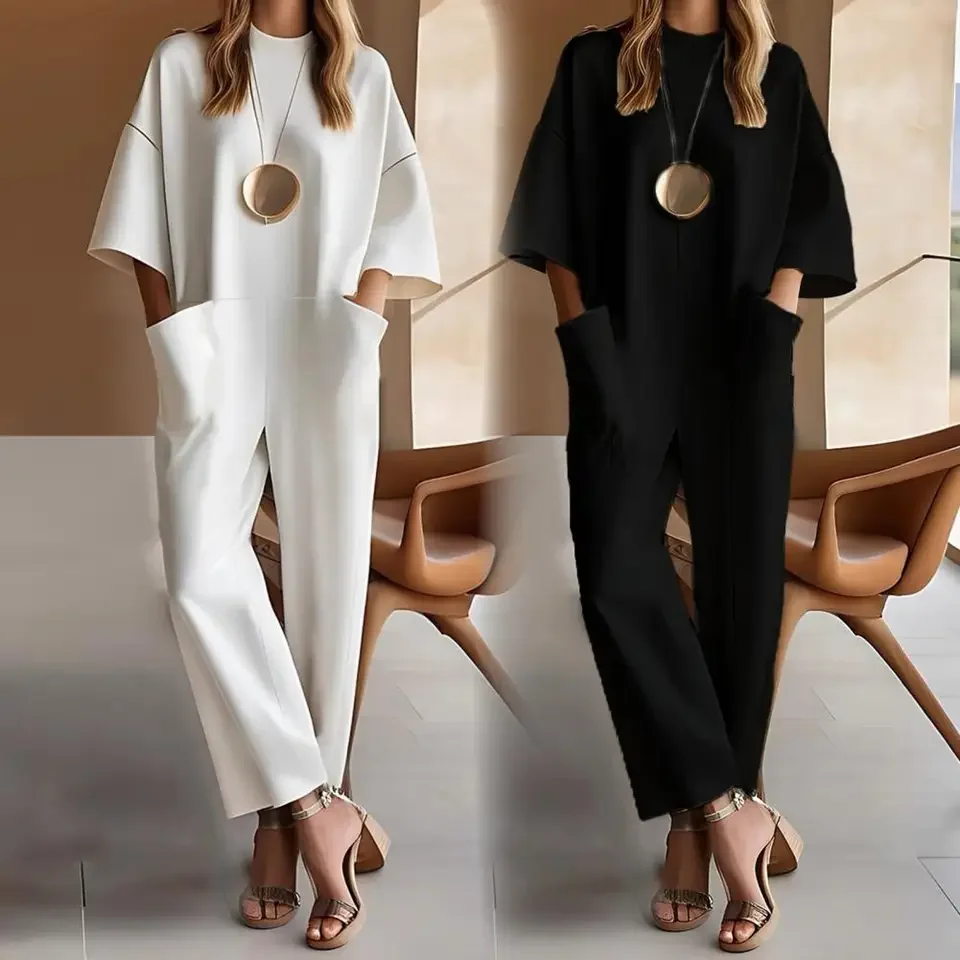 Five-quarter Sleeve Pocket Solid Color Long Jumpsuit Spring Summer New Women's Casual Round Neck Trousers Комбинезон Женский
Five-quarter Sleeve Pocket Solid Color Long Jumpsuit Spring Summer New Women's Casual Round Neck Trousers Комбинезон Женский
