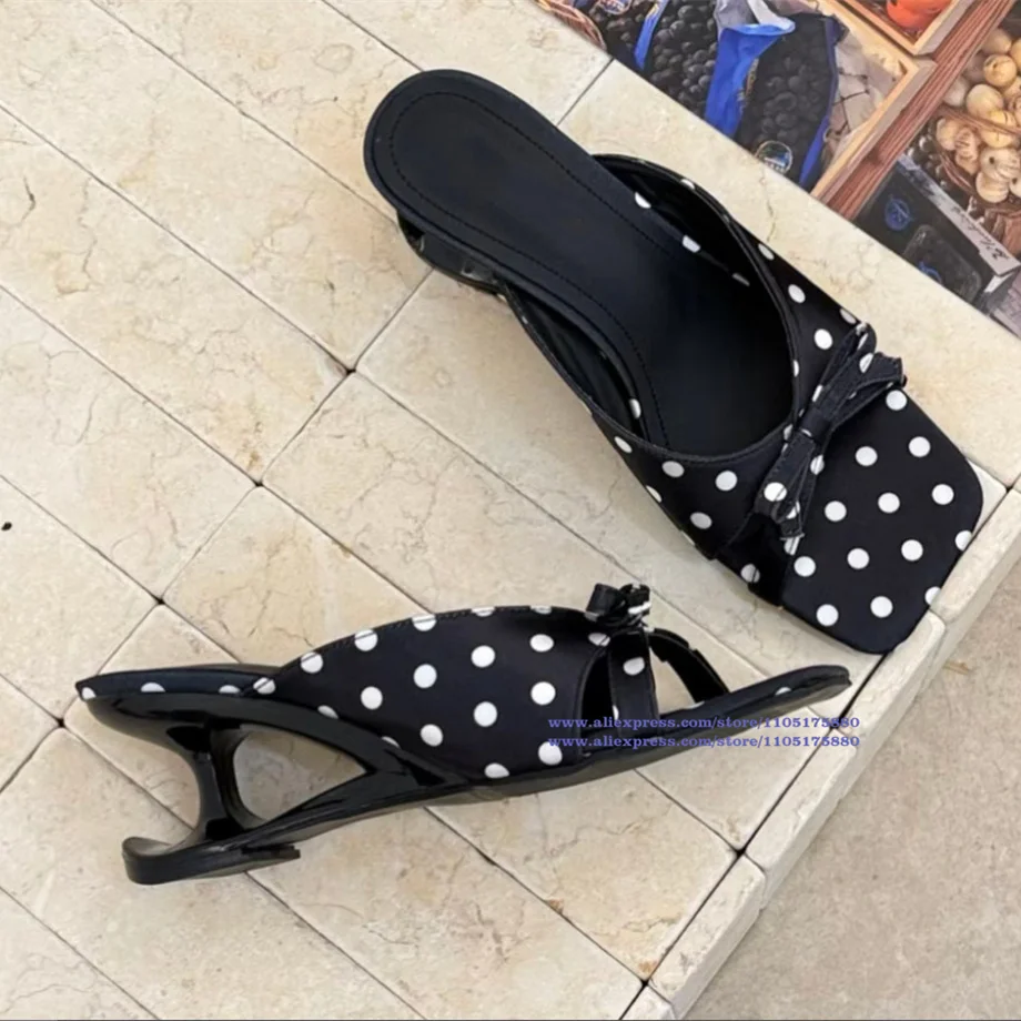 Retro Polka Dot Satin Square-Toe Slide Sandals Slip On High Heels Designer Dress Party Shoes Sandalias De Mujer Verano
Retro Polka Dot Satin Square-Toe Slide Sandals Slip On High Heels Designer Dress Party Shoes Sandalias De Mujer Verano