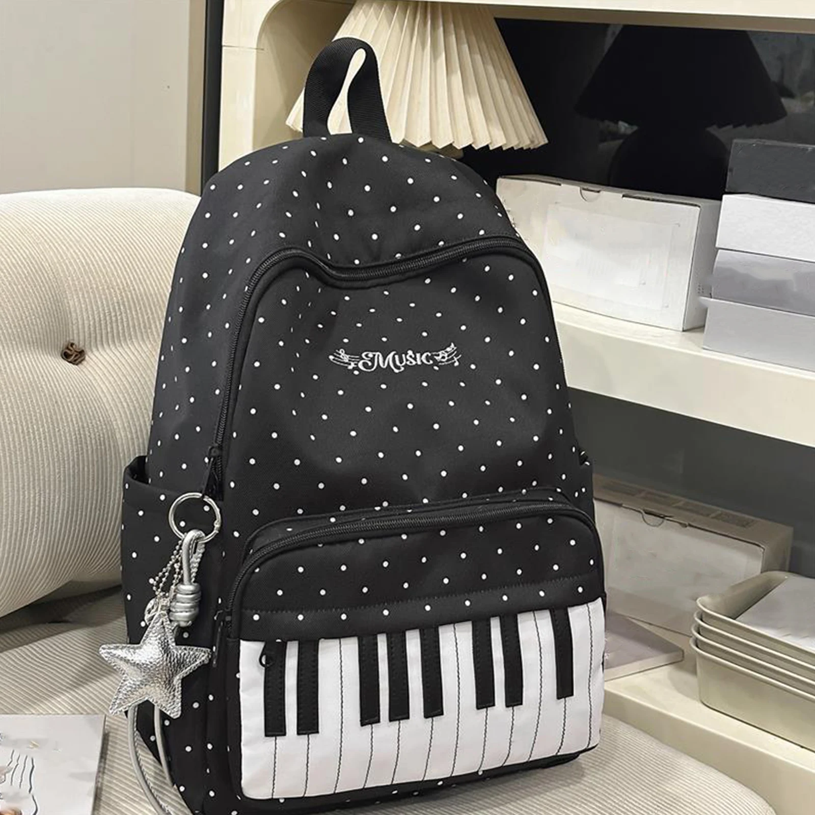 Women Nylon Casual Backpack Polka Dot Piano Key School Bookbag with Pendant Girls Travel Shopping Cute Laptop Bag Daily Daypacks
Women Nylon Casual Backpack Polka Dot Piano Key School Bookbag with Pendant Girls Travel Shopping Cute Laptop Bag Daily Daypacks