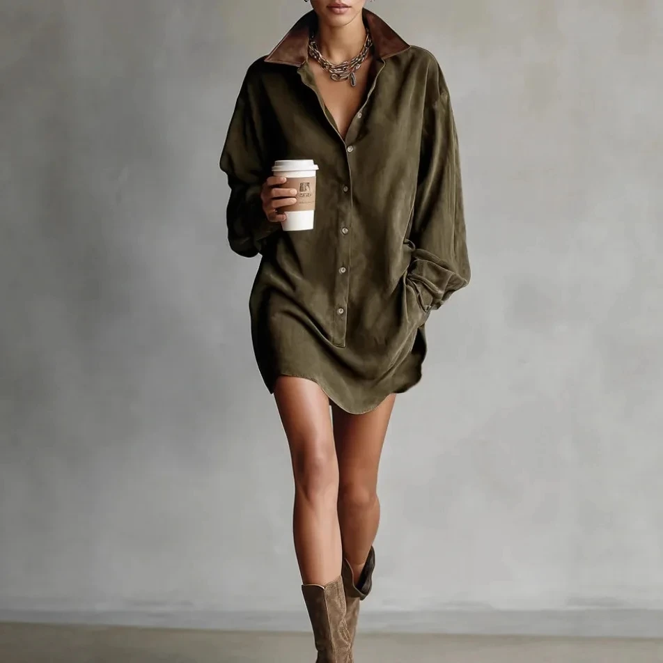 2026 Autumn Winter Vintage Patchwork Shirt Style Dress Velvet Brown Leather Turn Down Collar Multiple Colors Available
2026 Autumn Winter Vintage Patchwork Shirt Style Dress Velvet Brown Leather Turn Down Collar Multiple Colors Available