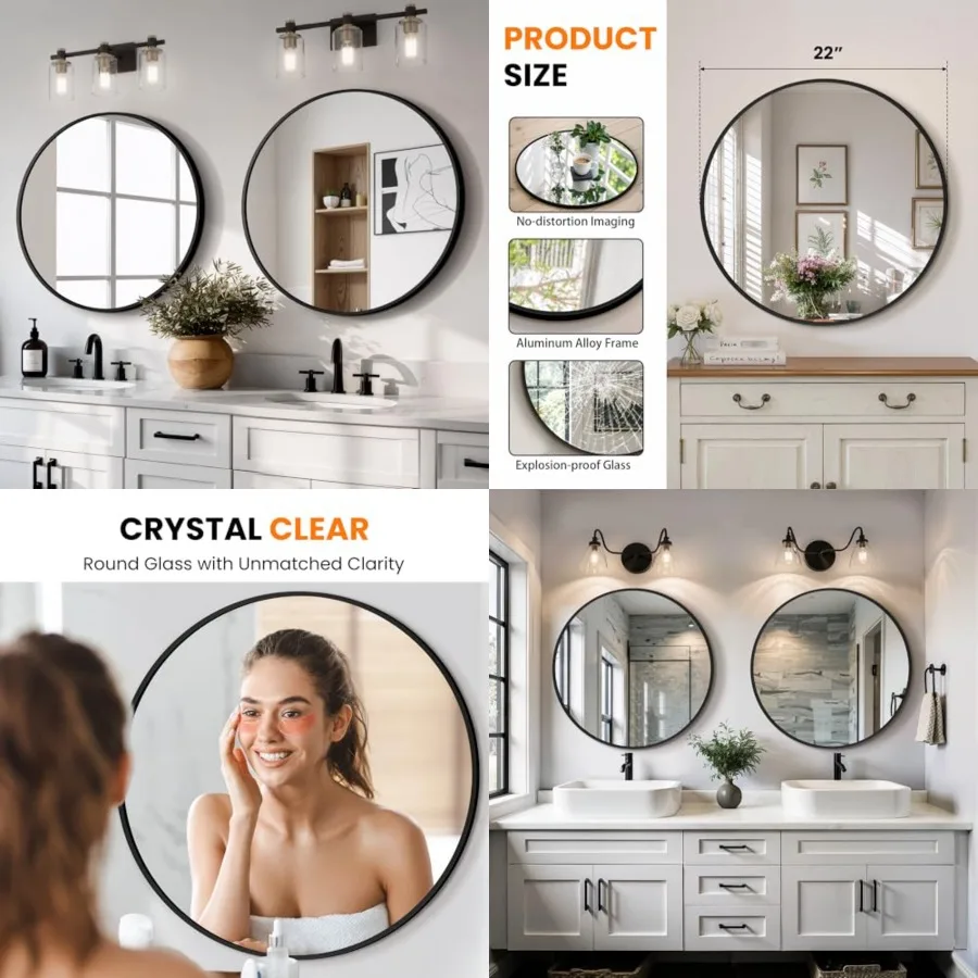 22 Inch Round Bathroom Mirror, 2 Pack Black Metal Framed Circle Wall Mirror for Over Sink, Modern Vanity Mirror for Bathroom wi
22 Inch Round Bathroom Mirror, 2 Pack Black Metal Framed Circle Wall Mirror for Over Sink, Modern Vanity Mirror for Bathroom wi