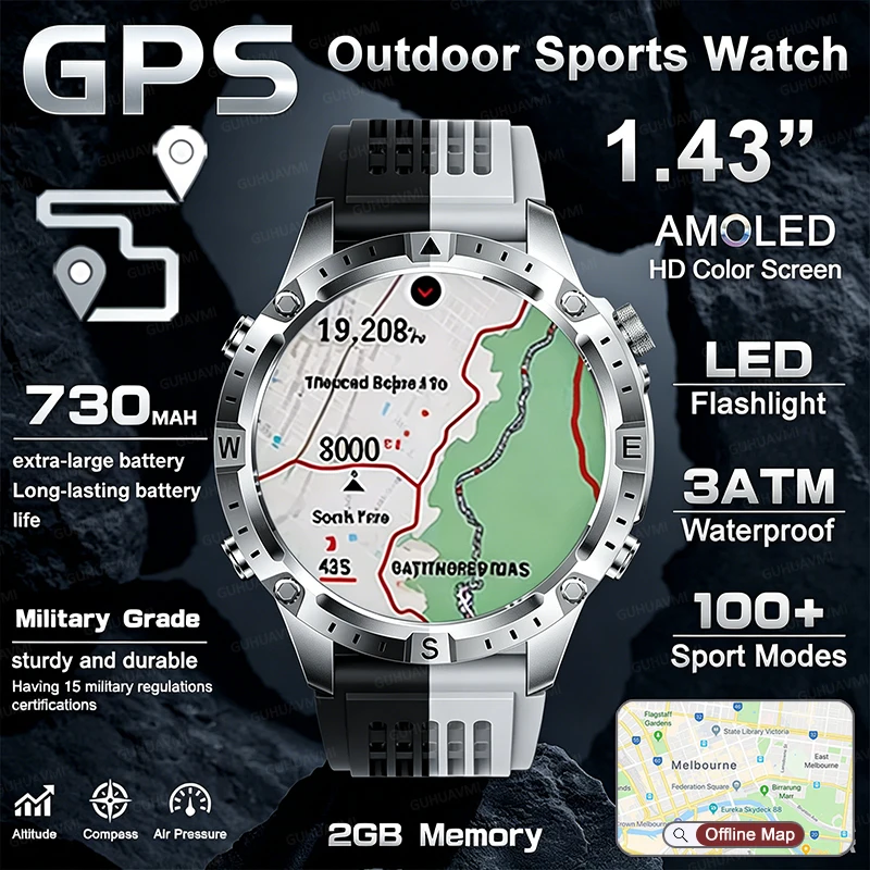 Military Offline Map Smart Watch Bulit-in GPS Compass Altimeter Flashlight 3ATM Waterproof 1.43"Screen 730mAh HD Call SmartWatch
Military Offline Map Smart Watch Bulit-in GPS Compass Altimeter Flashlight 3ATM Waterproof 1.43"Screen 730mAh HD Call SmartWatch