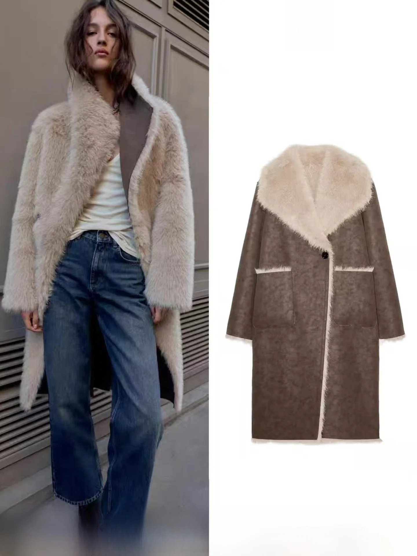 Double-Sided Wear Long Coat Women's Fashion Autumn Winter Warmth Artificial Fur Effect Outerwear Vintage Style Ladies Jacket
Double-Sided Wear Long Coat Women's Fashion Autumn Winter Warmth Artificial Fur Effect Outerwear Vintage Style Ladies Jacket
