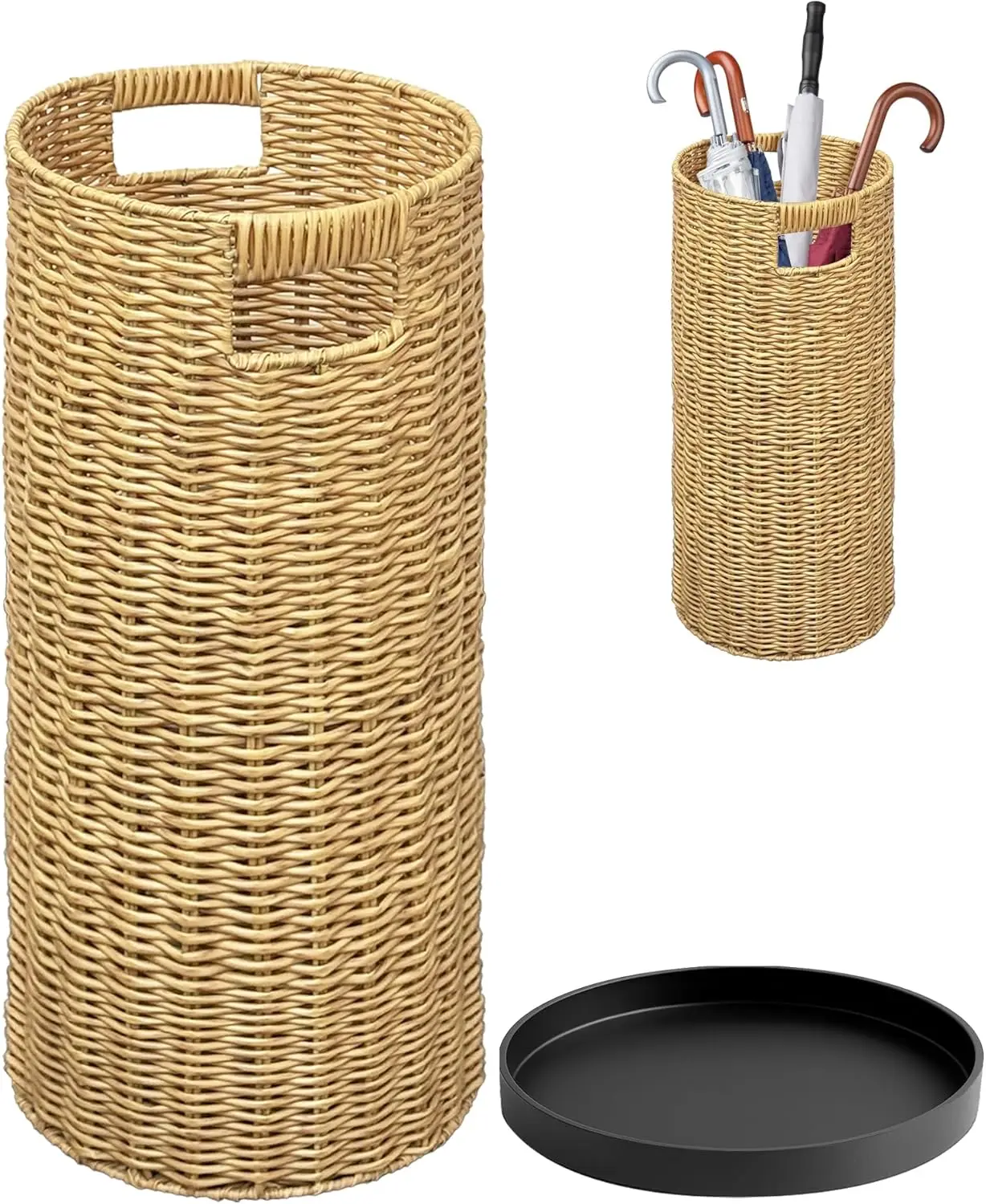 21" H x 10" D Rattan Umbrella Stand with Drip Tray, Handwoven Wicker Holder for Entryway, Mudroom, Office, Fits Canes
21" H x 10" D Rattan Umbrella Stand with Drip Tray, Handwoven Wicker Holder for Entryway, Mudroom, Office, Fits Canes