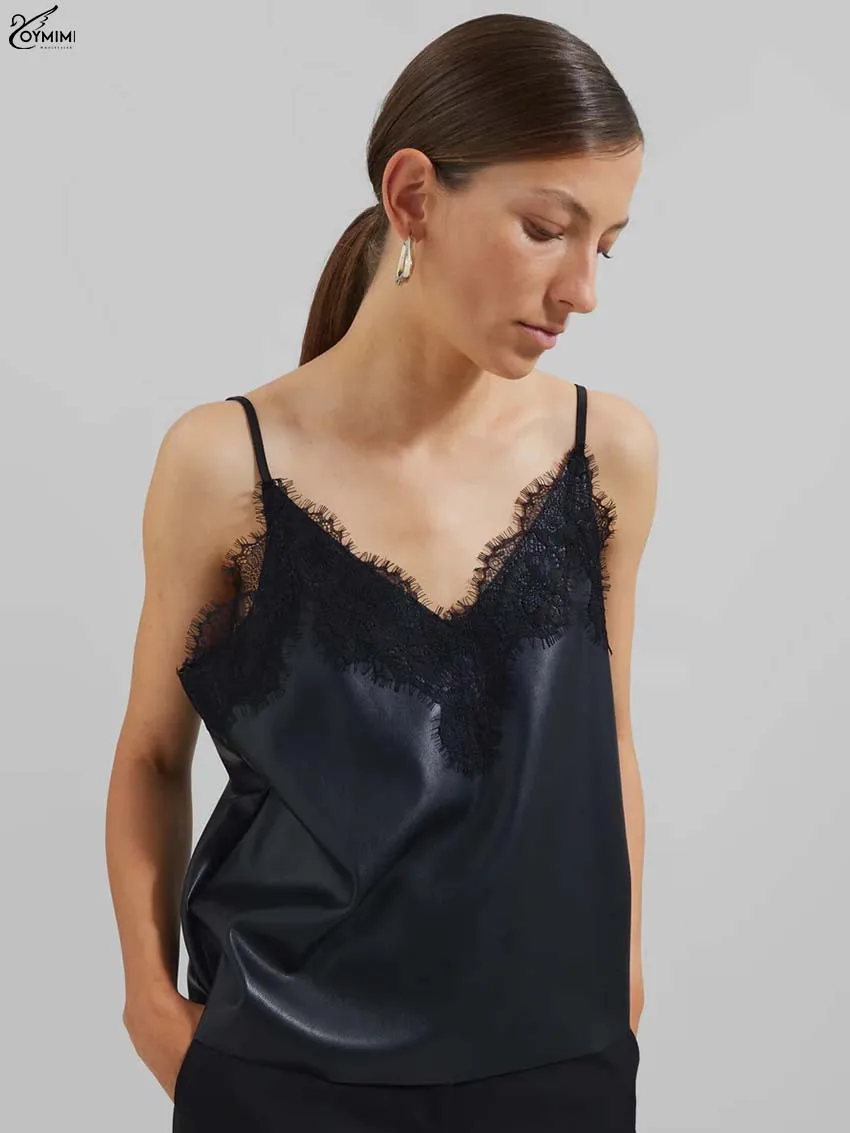 Oymimi Elegant Black Lace Women's Blouse Fashion Spaghetti Strap Open Back Solid Blouses Casual V-Neck Sleeveless Shirts Female
Oymimi Elegant Black Lace Women's Blouse Fashion Spaghetti Strap Open Back Solid Blouses Casual V-Neck Sleeveless Shirts Female