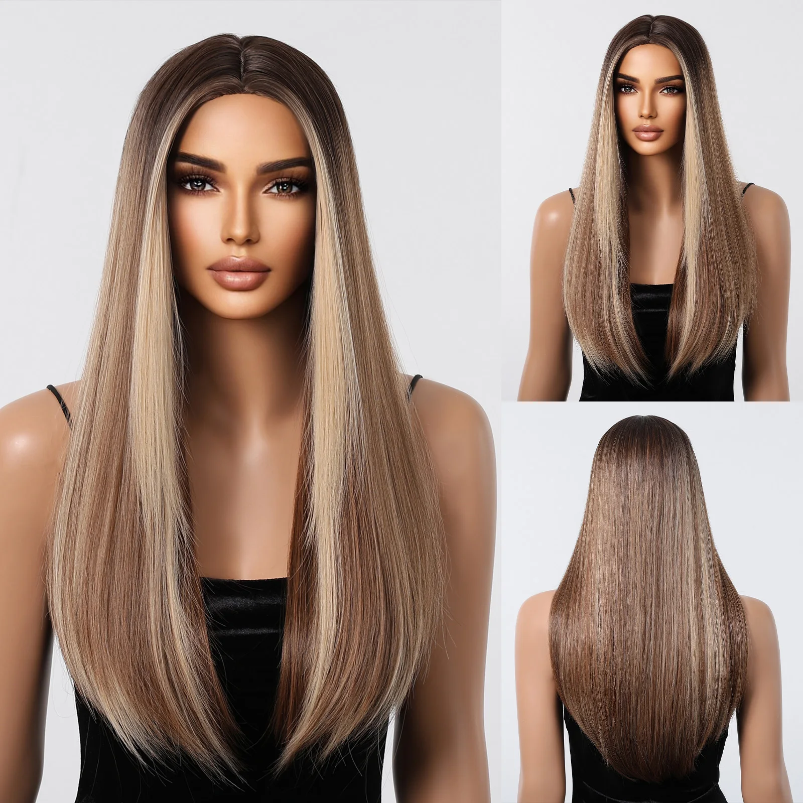 Blonde Highlight Ombre Brown Wig Synthetic Middle Part Long Straight Wigs for Black Women Heat Resistant Cosplay Daily Use Hair
Blonde Highlight Ombre Brown Wig Synthetic Middle Part Long Straight Wigs for Black Women Heat Resistant Cosplay Daily Use Hair