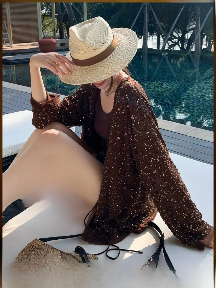 Amber Plated Open Cardigan Bead Embroidery Sparkling Knitted Shirt Friday Simple Casual Loose Fit V-neck Long Sleeve Polyeste...
Amber Plated Open Cardigan Bead Embroidery Sparkling Knitted Shirt Friday Simple Casual Loose Fit V-neck Long Sleeve Polyeste...