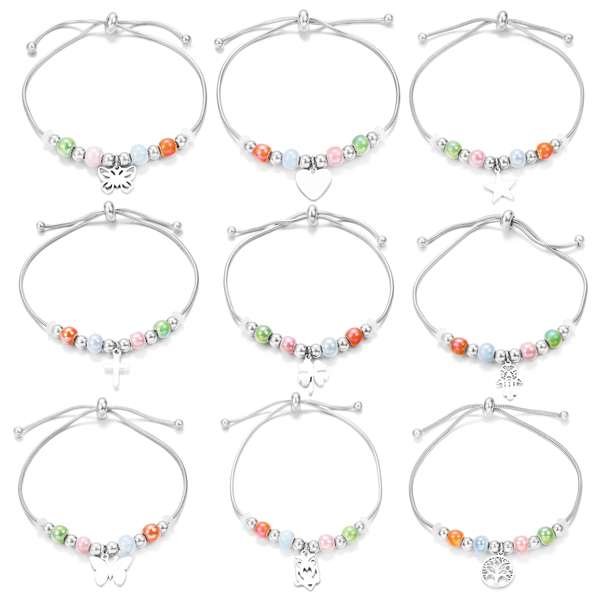 Trendy Tree of Life Stainless Steel Pendants Adjustable Color Beaded Bracelet Various Styles Pendant Women Fine Bangles Jewelry
Trendy Tree of Life Stainless Steel Pendants Adjustable Color Beaded Bracelet Various Styles Pendant Women Fine Bangles Jewelry