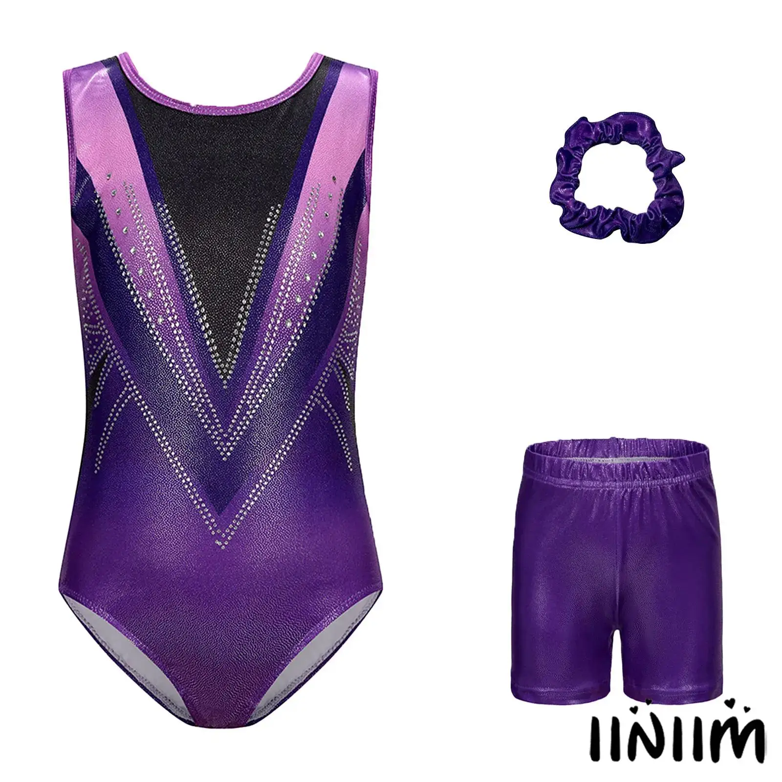 Kids Girls Gymnastics Figure Skating Dance Outfit Sleeveless Shiny Rhinestone Color Block Leotard with Shorts and Hair Band
Kids Girls Gymnastics Figure Skating Dance Outfit Sleeveless Shiny Rhinestone Color Block Leotard with Shorts and Hair Band