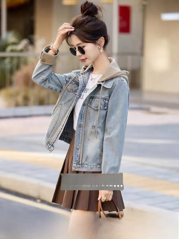 Hooded Denim Jaet Women's Autumnal Slim Fit Embroidered ket Long Sve Button up Casual Vintage Sle Blue Jeans Coat
Hooded Denim Jaet Women's Autumnal Slim Fit Embroidered ket Long Sve Button up Casual Vintage Sle Blue Jeans Coat