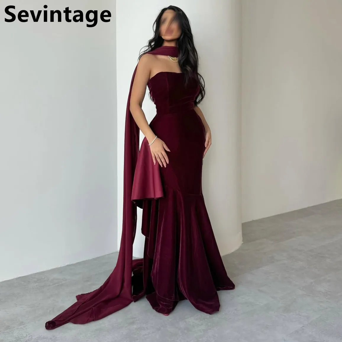 Sevintage Burgundy Velour Mermaid Evening Dresses For Wedding Party Strapless Formal Prom Dress Dubai Party Gown Customized
Sevintage Burgundy Velour Mermaid Evening Dresses For Wedding Party Strapless Formal Prom Dress Dubai Party Gown Customized